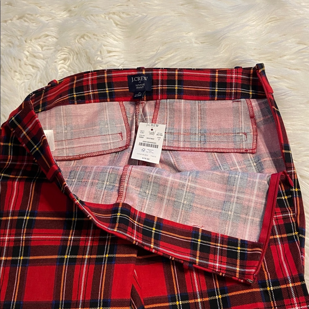 J. Crew Red Plaid Women’s Winnie Dress Pants size 2 brand new inseam 25” - Picture 6 of 8